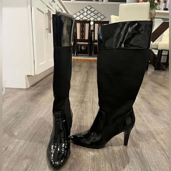 Anne Klein Tall Patent Leather iFlex Heeled Boots - Picture 1 of 7